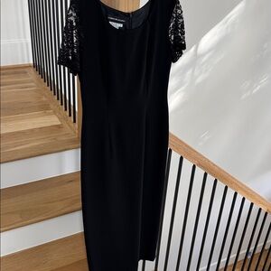 Black Long Dress with Sequins and Lace Sleeves